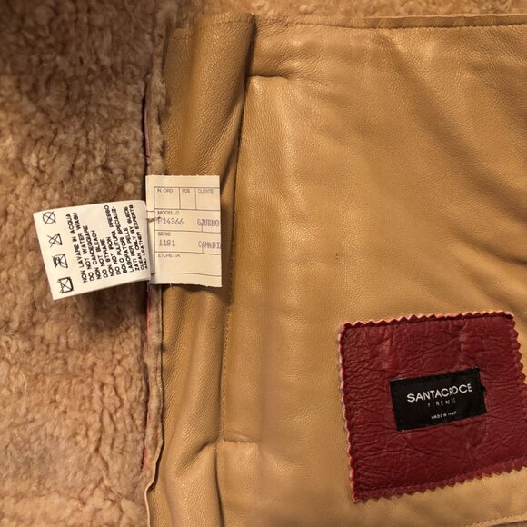 Santacroce Faded Red Italian Leather Shearling-Lined Jacket - Picture 6 of 11